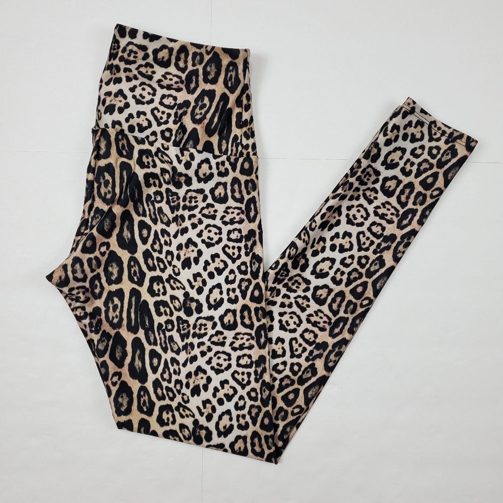 Onzie Leopard Print Leggings Small Medium Full Length S/M Animal High Rise